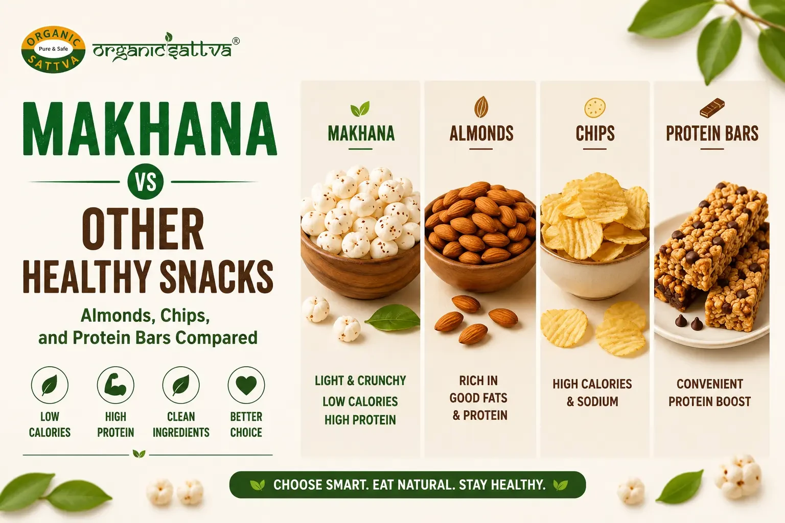 Makhana vs Other Healthy Snacks: Almonds, Chips, and Protein Bars Compared